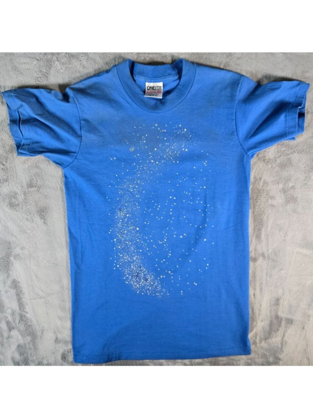 Vintage 1990s Oneita Blue/Silver Galaxy Glitter Print Single Stitch T-Shirt (S) - Picture 10 of 13